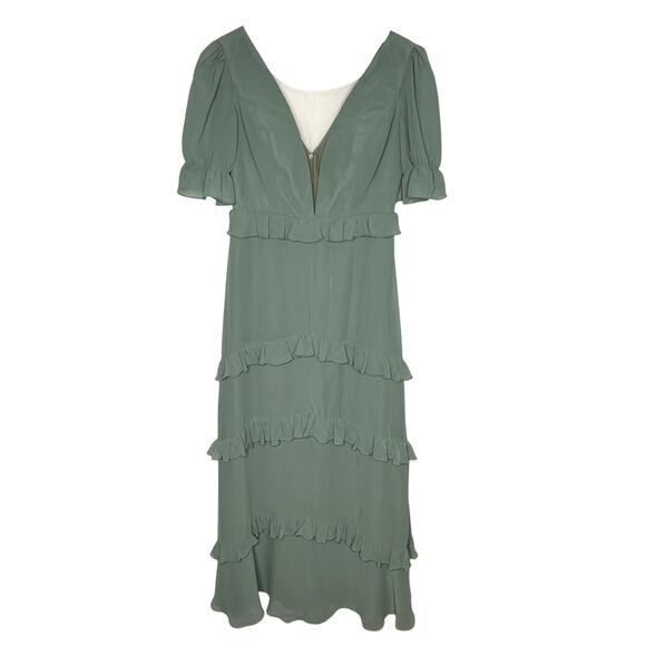 Revelry Harley Chiffon Tiered Maxi Dress 4 Sage Green Ruffle Wedding Guest - Picture 3 of 14